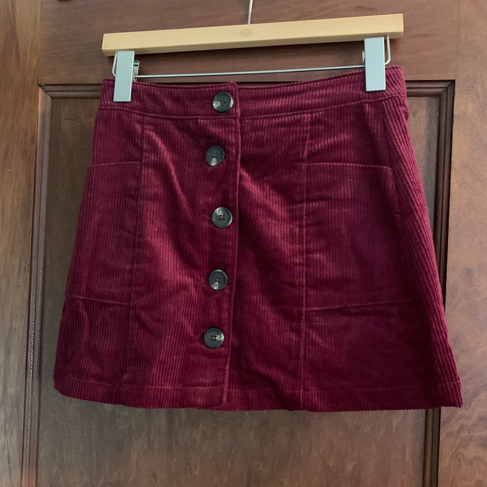 Red corduroy mini skirt